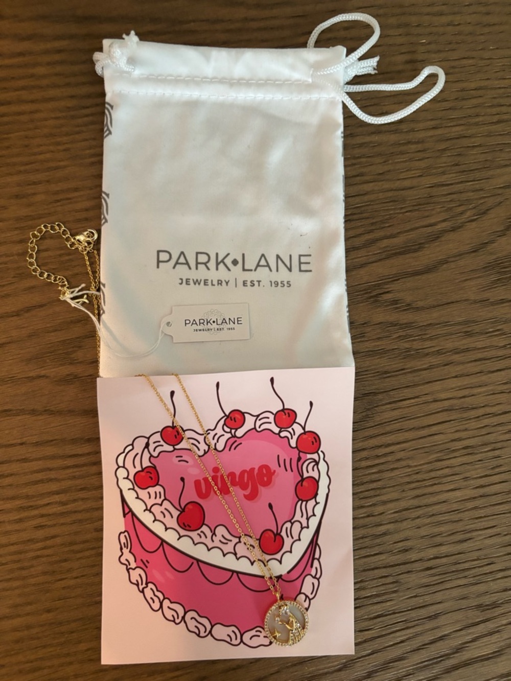 Park Lane Gold Pendant Virgo Necklace with Pink Accent Card